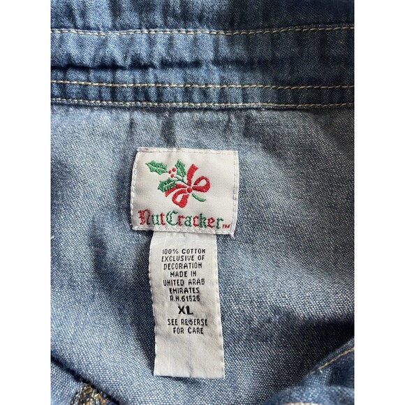 Vintage Women's Christmas ELF & Toys Long Sleeve Denim Jean Shirt Size XL Cotton - Picture 8 of 9